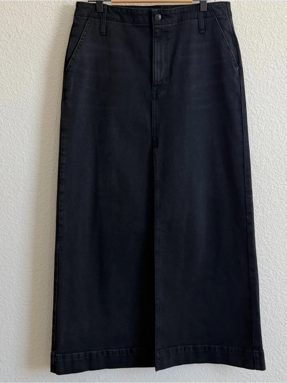 J.Crew Denim Maxi Skirt Size 30 Washed Black Front Slit High Rise